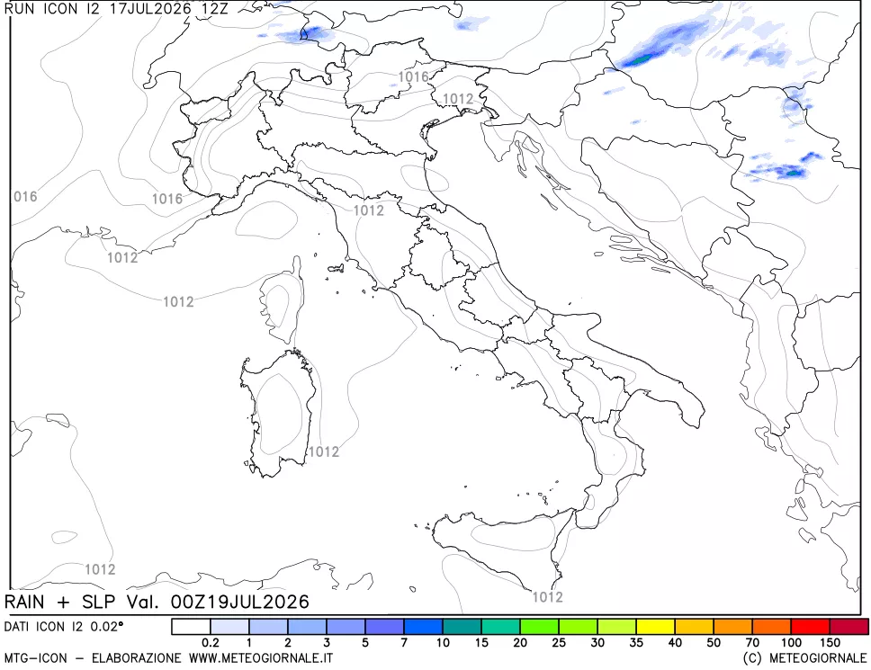mappa Precipitazioni e pressione SLM