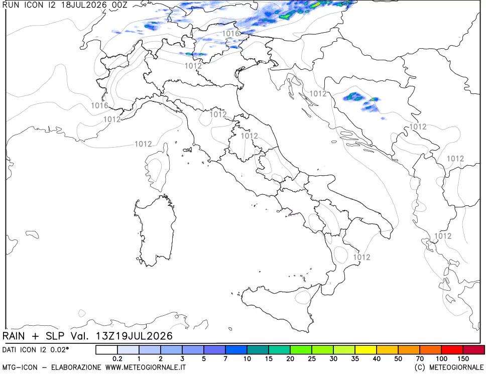 mappa Precipitazioni e pressione SLM