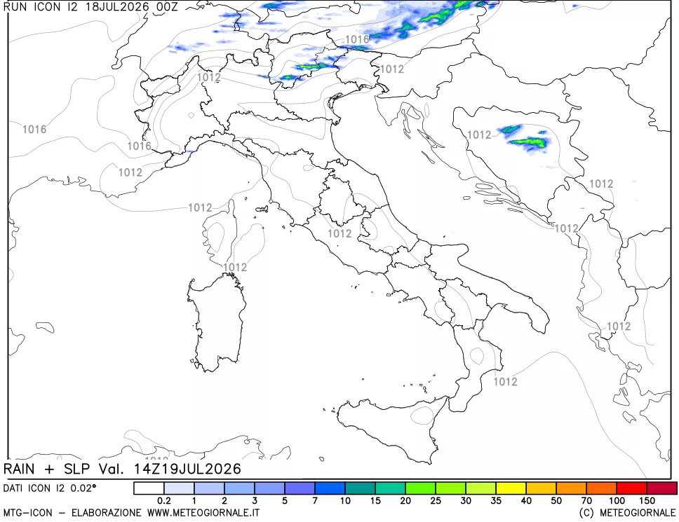 mappa Precipitazioni e pressione SLM