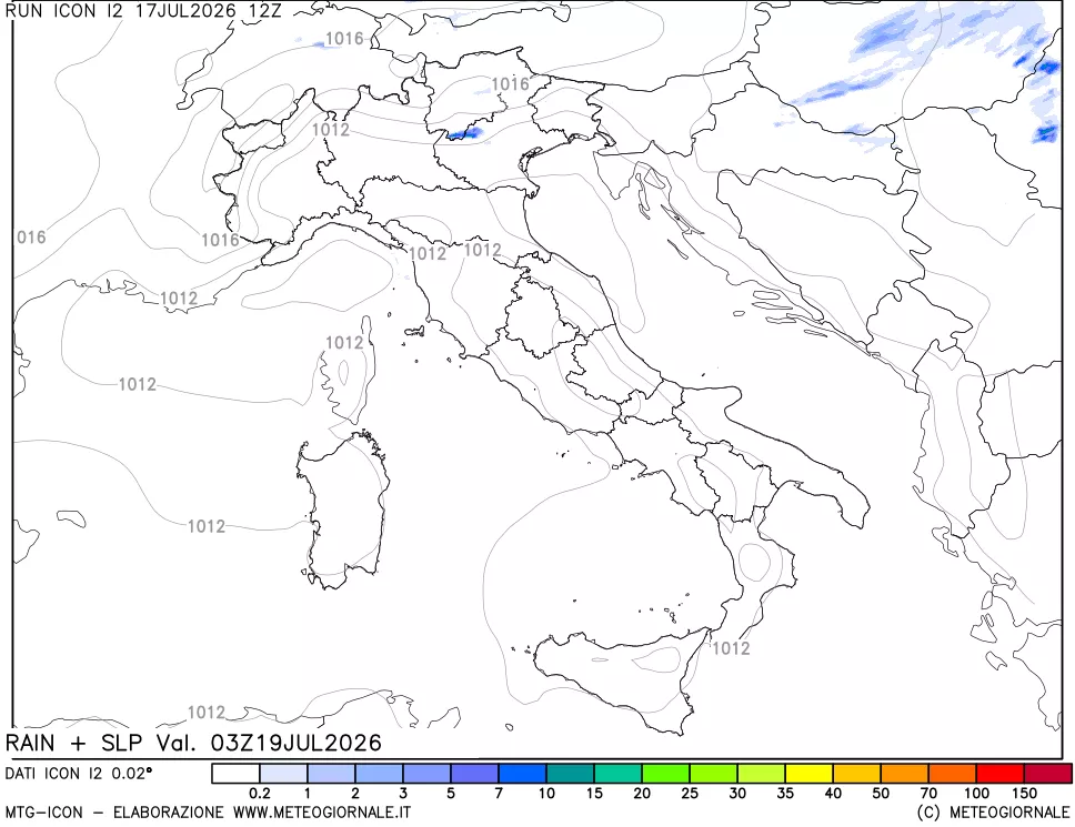 mappa Precipitazioni e pressione SLM