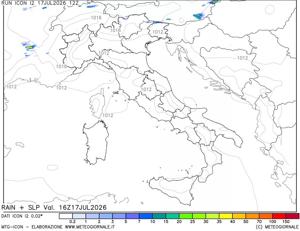 mappa Precipitazioni e pressione SLM