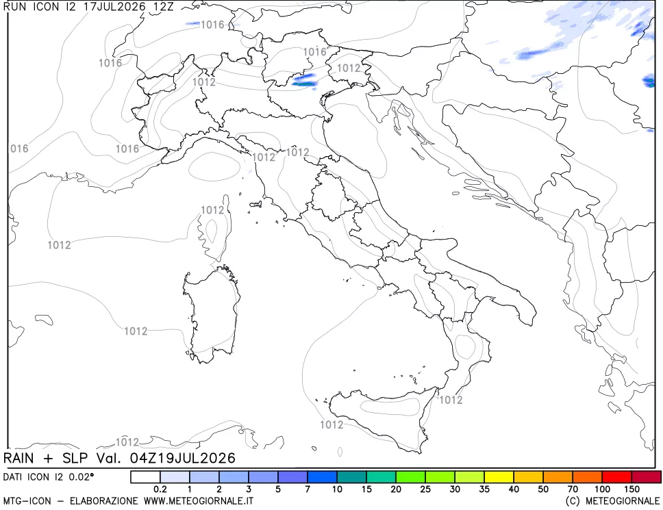 mappa Precipitazioni e pressione SLM