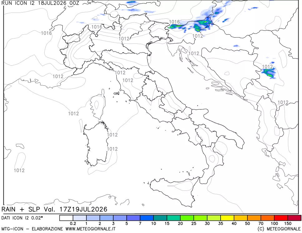 mappa Precipitazioni e pressione SLM
