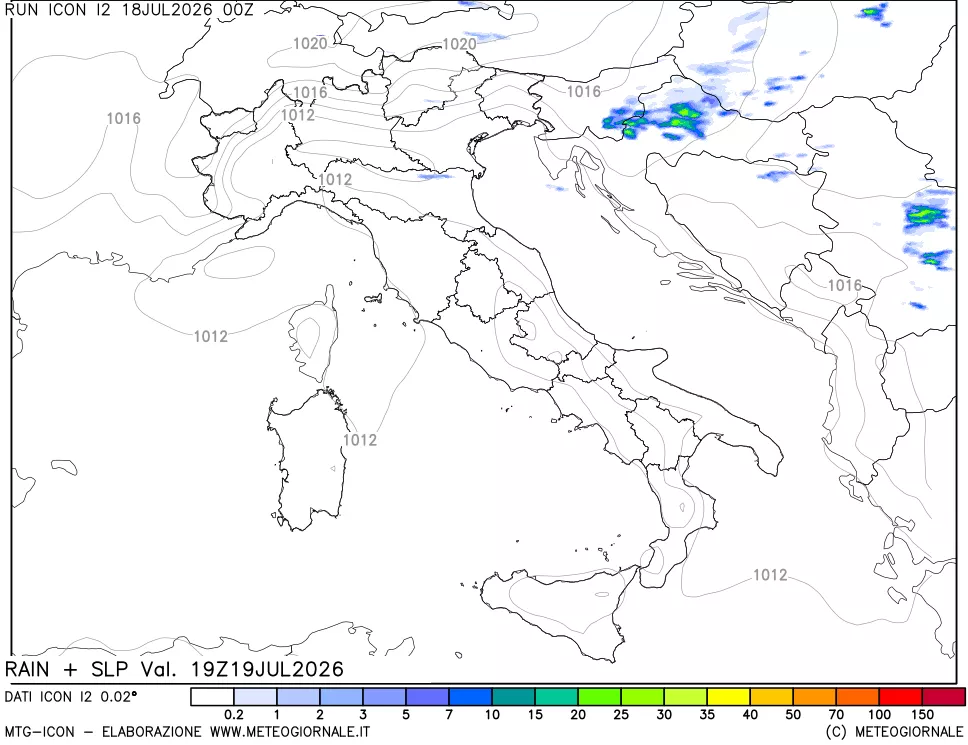 mappa Precipitazioni e pressione SLM