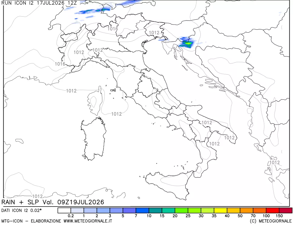 mappa Precipitazioni e pressione SLM