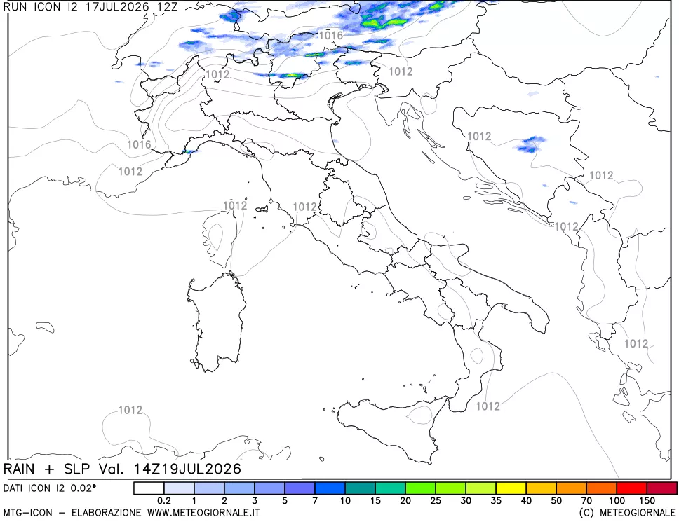 mappa Precipitazioni e pressione SLM