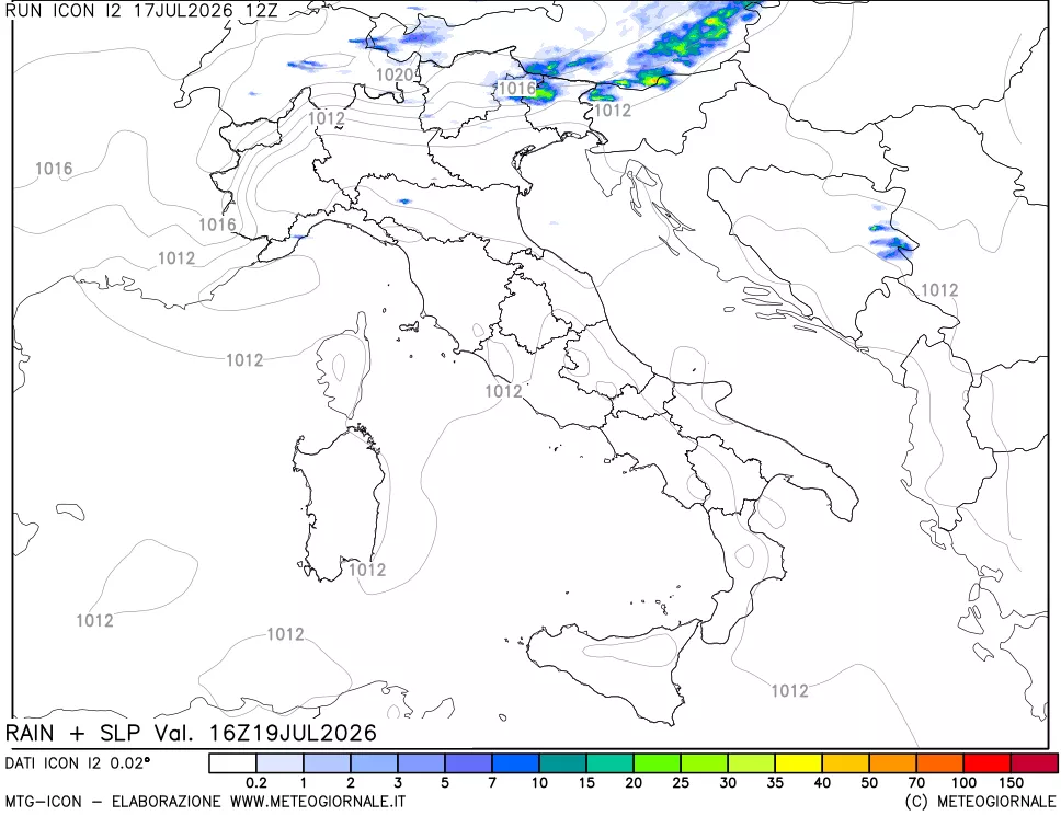 mappa Precipitazioni e pressione SLM