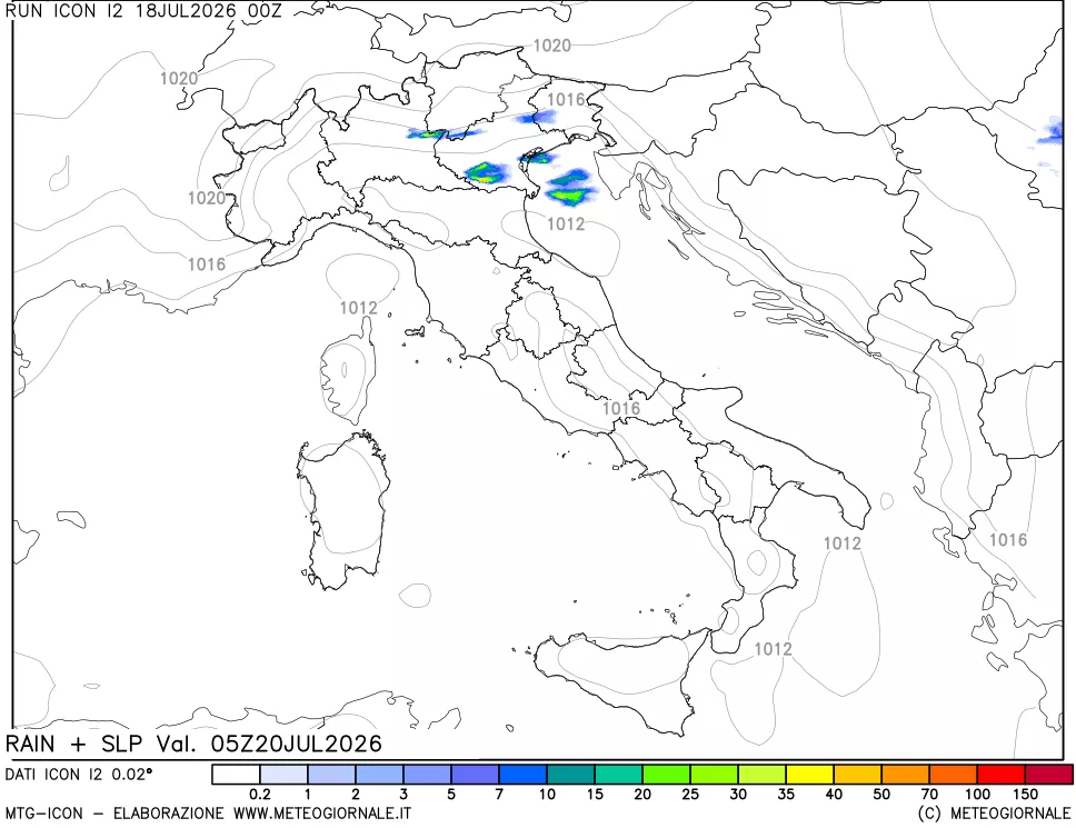 mappa Precipitazioni e pressione SLM