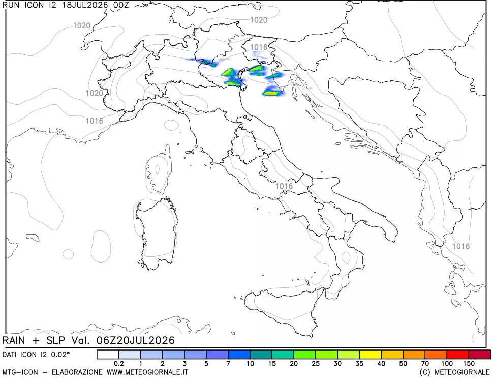 mappa Precipitazioni e pressione SLM