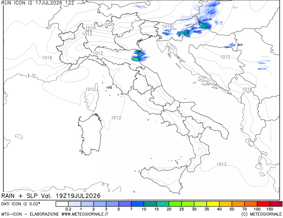 mappa Precipitazioni e pressione SLM