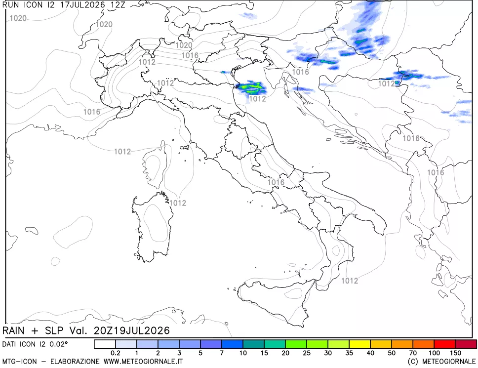 mappa Precipitazioni e pressione SLM