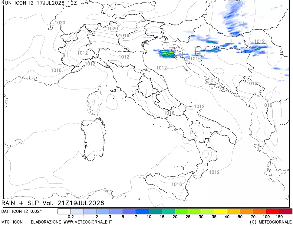 mappa Precipitazioni e pressione SLM