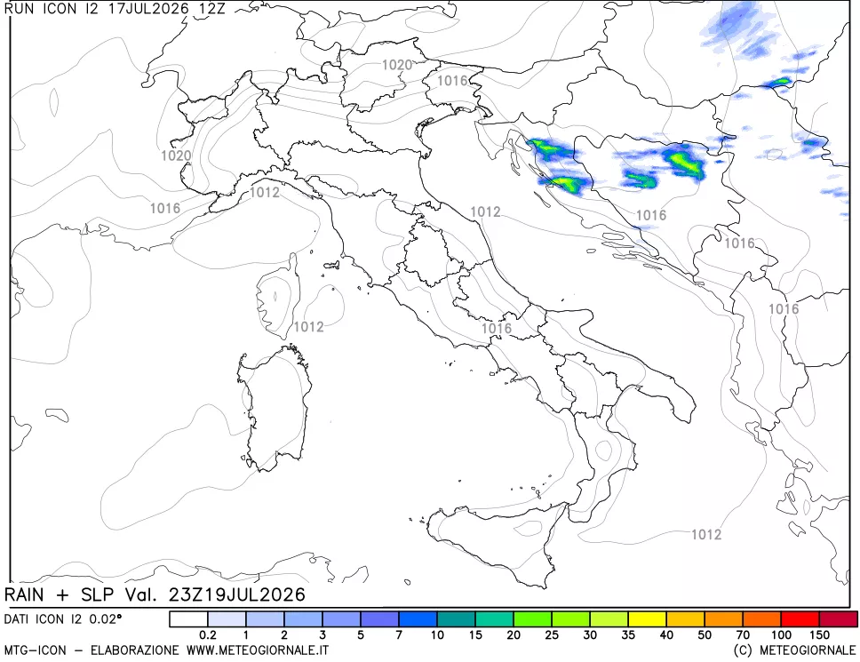 mappa Precipitazioni e pressione SLM