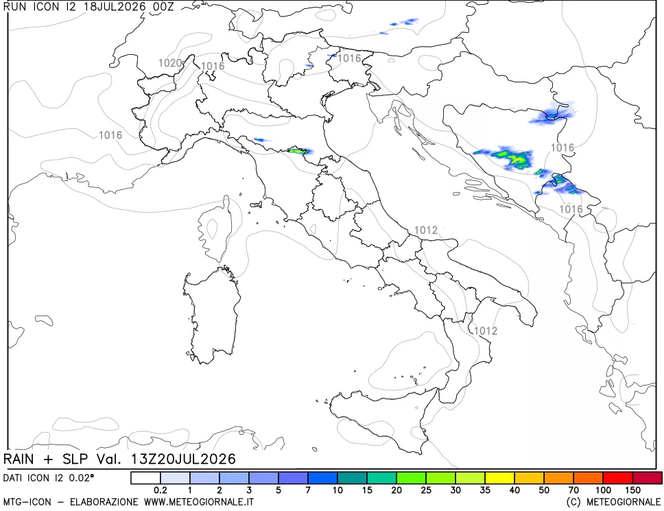 mappa Precipitazioni e pressione SLM
