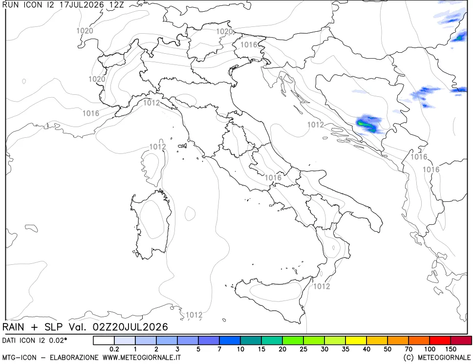mappa Precipitazioni e pressione SLM