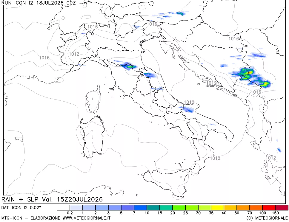 mappa Precipitazioni e pressione SLM