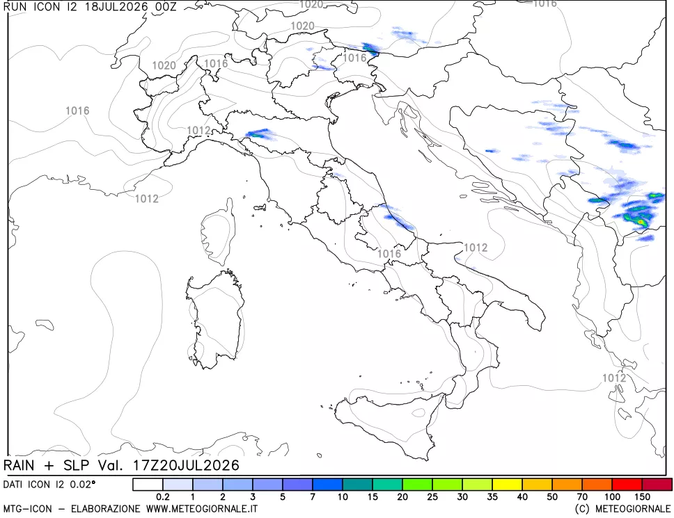 mappa Precipitazioni e pressione SLM