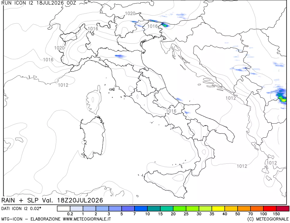 mappa Precipitazioni e pressione SLM