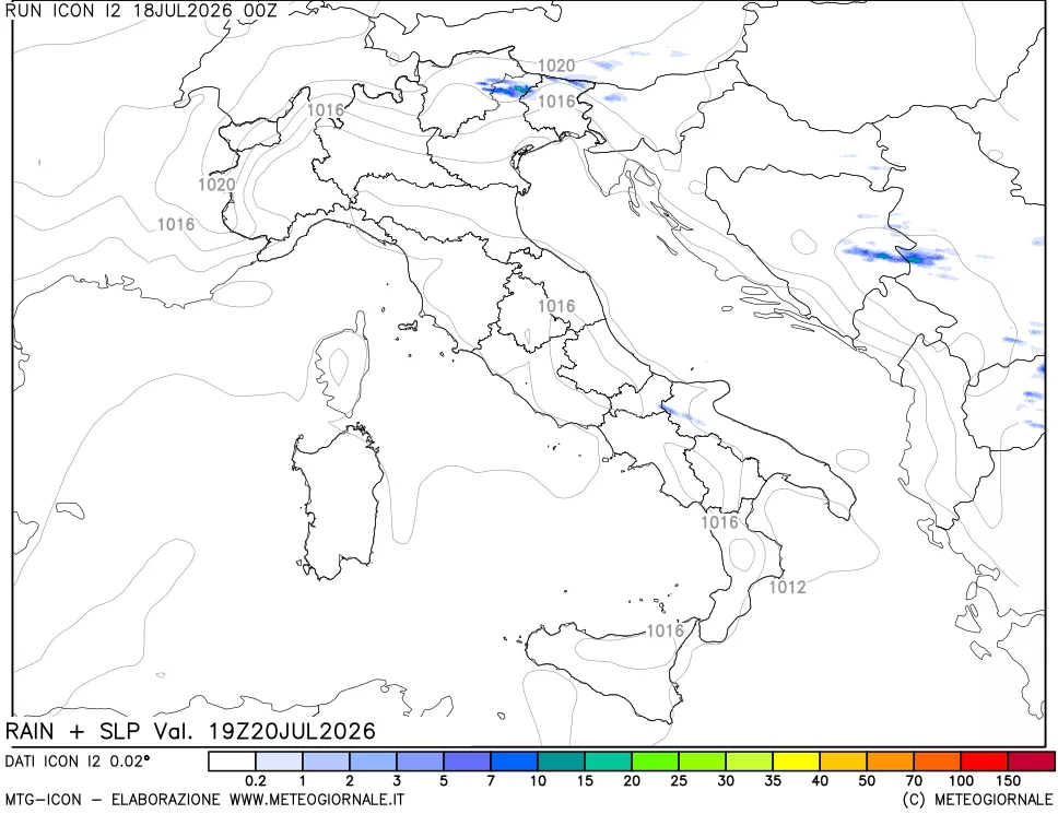 mappa Precipitazioni e pressione SLM