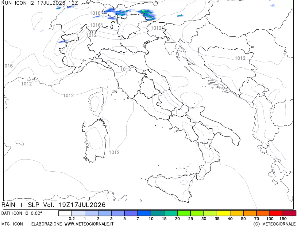 mappa Precipitazioni e pressione SLM