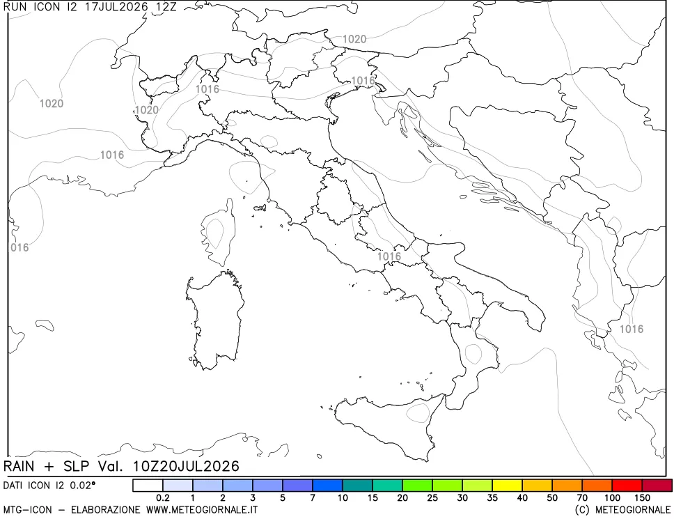 mappa Precipitazioni e pressione SLM