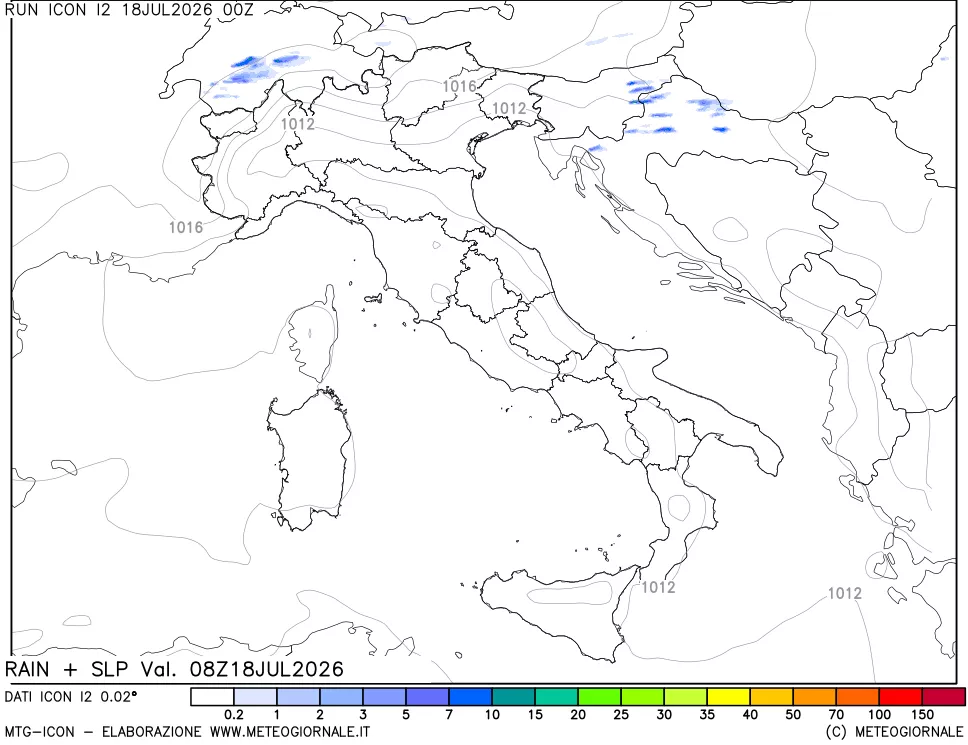 mappa Precipitazioni e pressione SLM