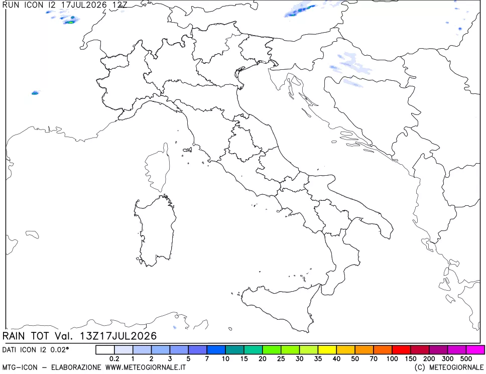 mappa Precipitazioni totali dal primo giorno