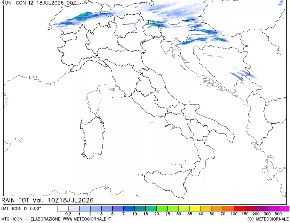 mappa Precipitazioni totali dal primo giorno