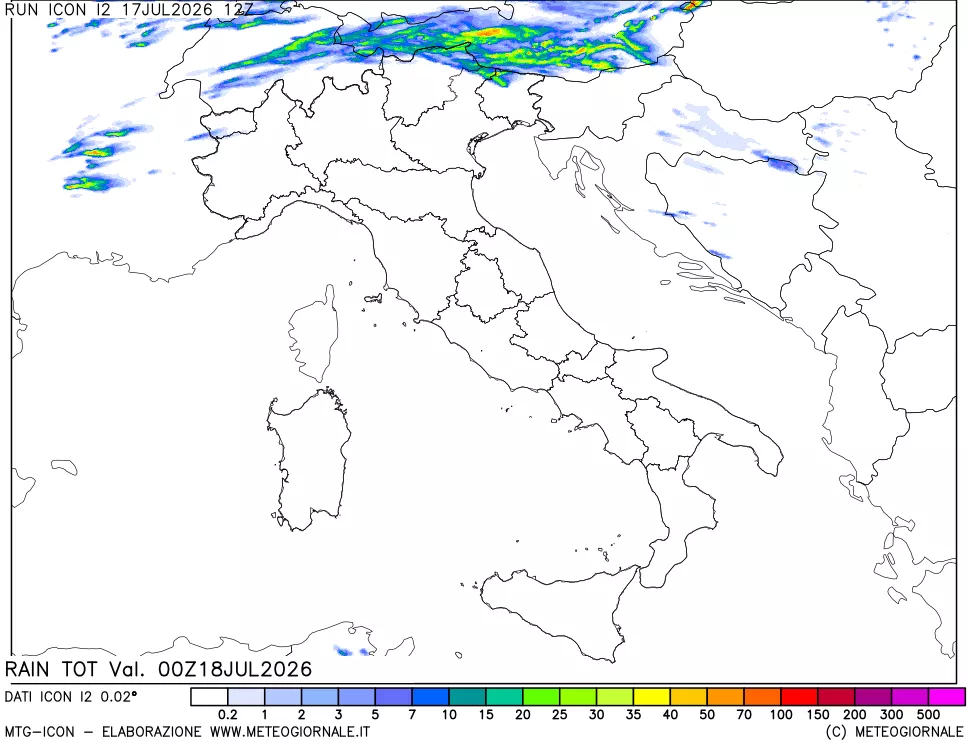 mappa Precipitazioni totali dal primo giorno