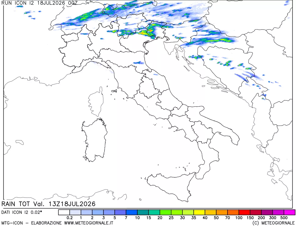 mappa Precipitazioni totali dal primo giorno