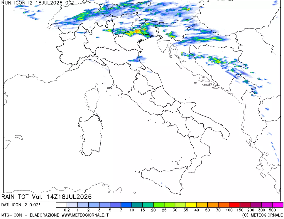 mappa Precipitazioni totali dal primo giorno