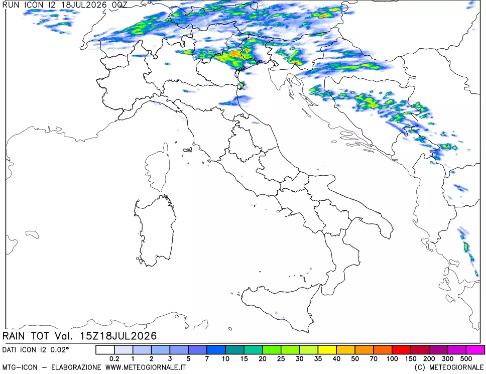 mappa Precipitazioni totali dal primo giorno