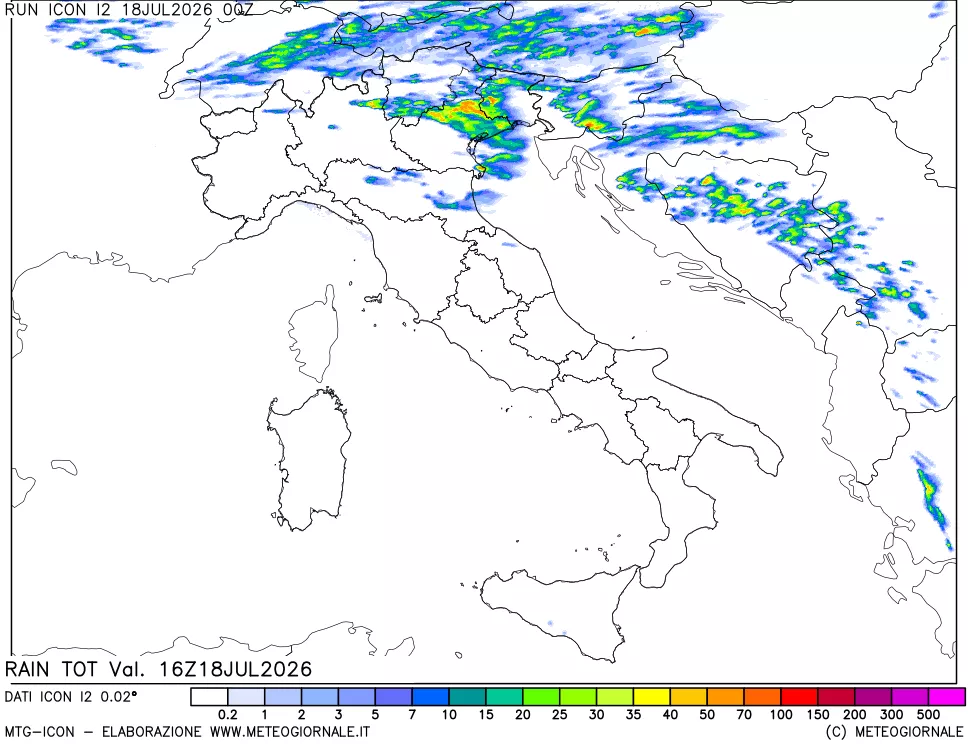 mappa Precipitazioni totali dal primo giorno