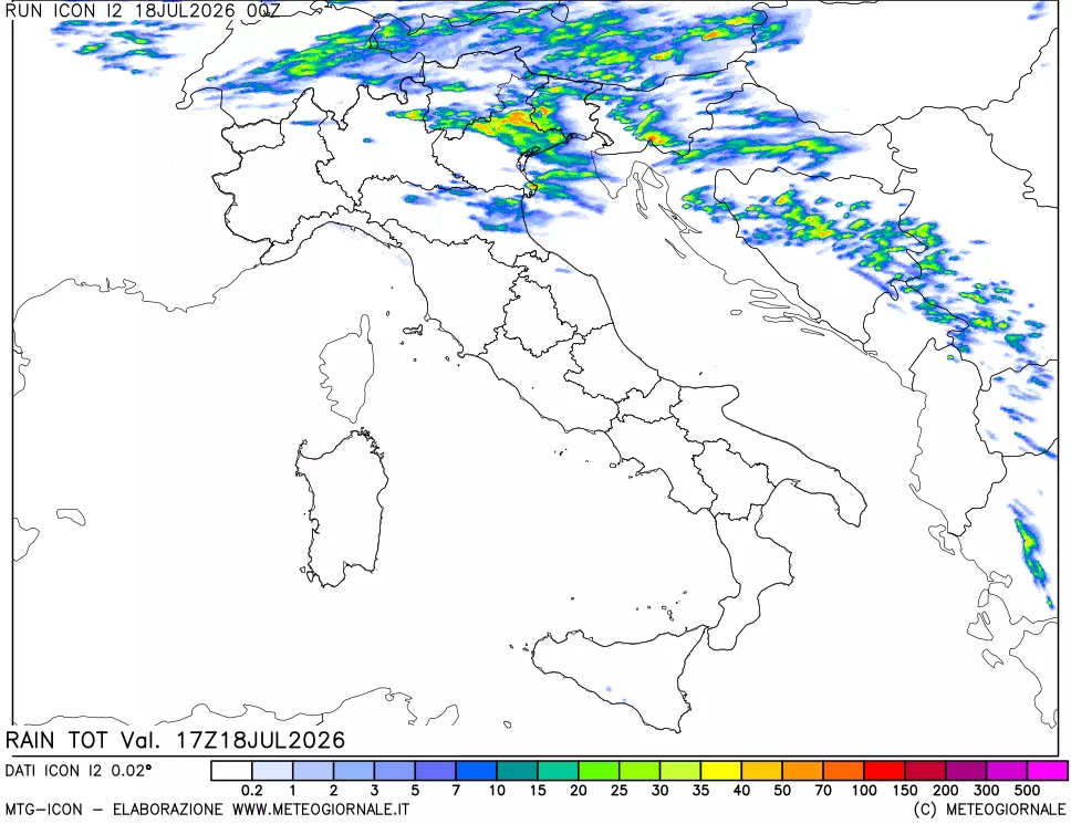 mappa Precipitazioni totali dal primo giorno