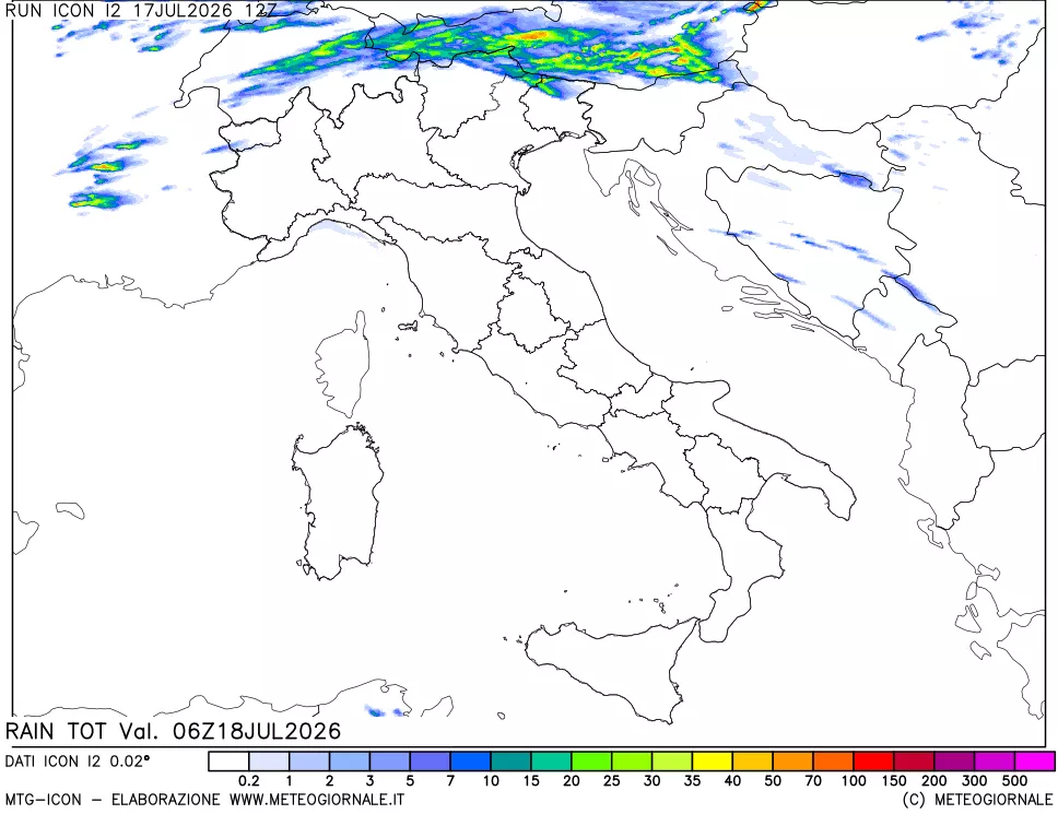 mappa Precipitazioni totali dal primo giorno