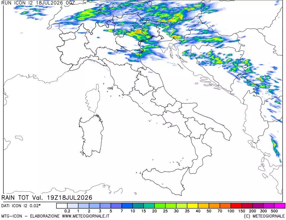 mappa Precipitazioni totali dal primo giorno