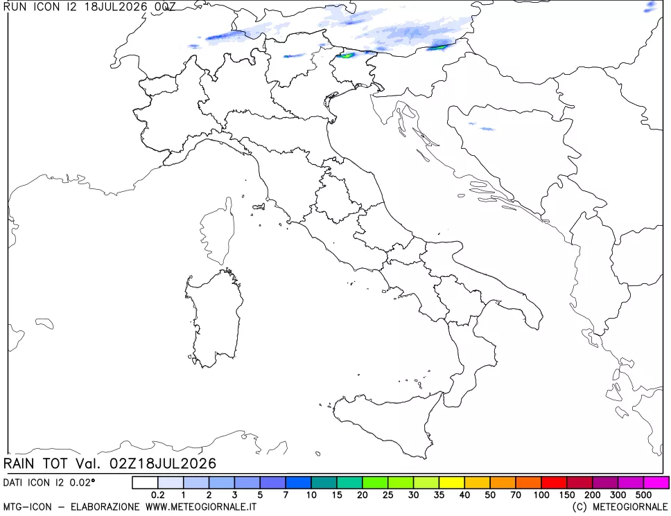 mappa Precipitazioni totali dal primo giorno