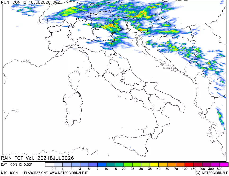 mappa Precipitazioni totali dal primo giorno