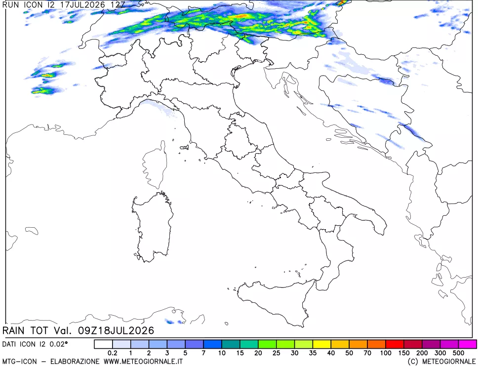 mappa Precipitazioni totali dal primo giorno