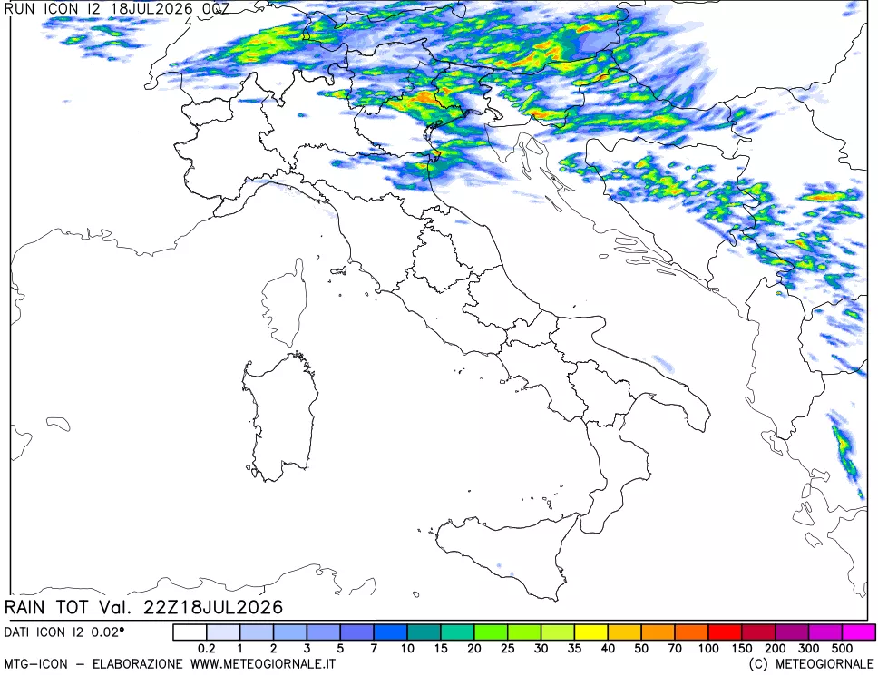mappa Precipitazioni totali dal primo giorno
