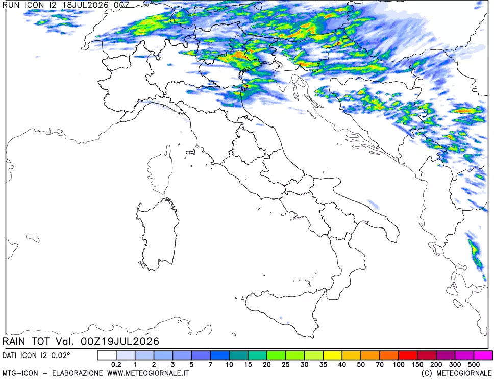 mappa Precipitazioni totali dal primo giorno