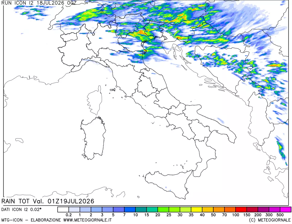 mappa Precipitazioni totali dal primo giorno