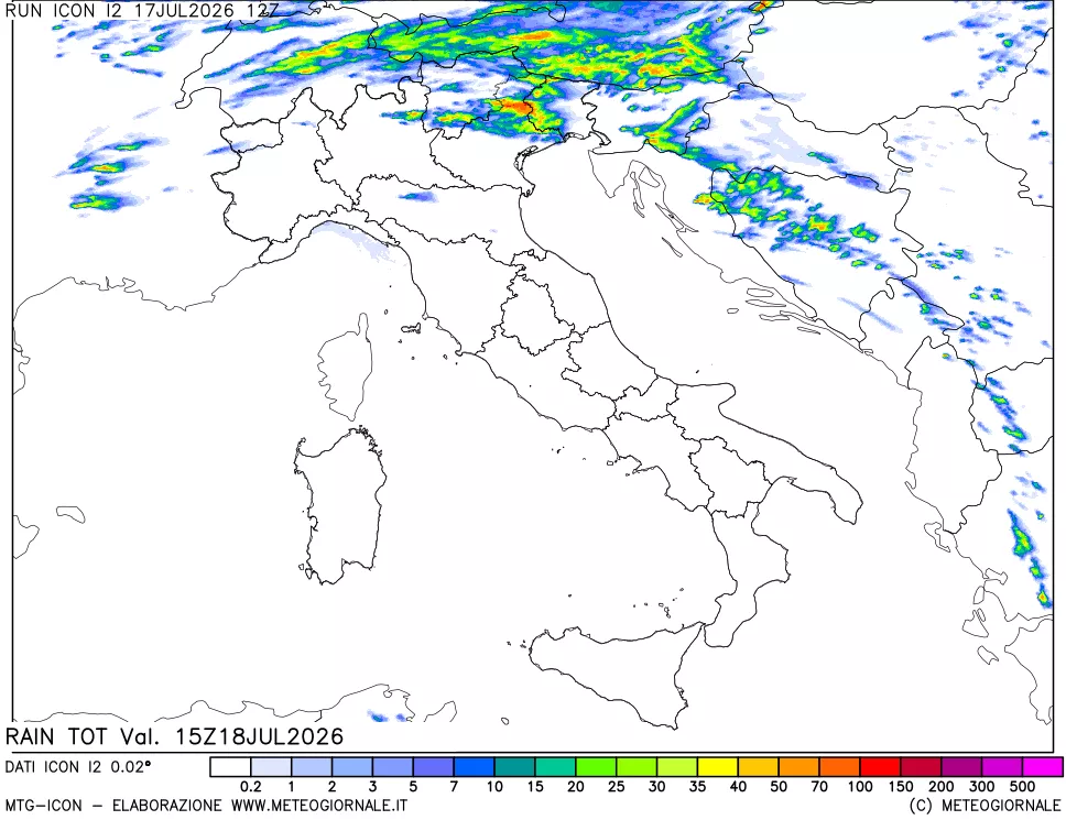 mappa Precipitazioni totali dal primo giorno