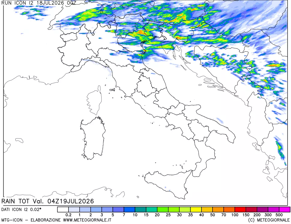 mappa Precipitazioni totali dal primo giorno