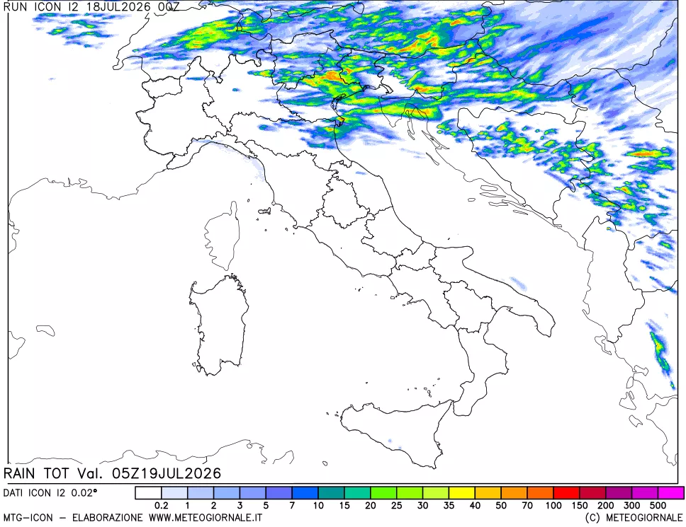 mappa Precipitazioni totali dal primo giorno