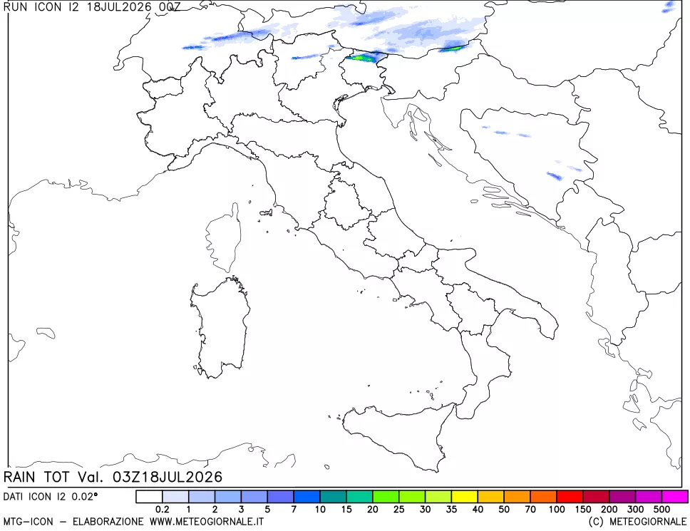 mappa Precipitazioni totali dal primo giorno