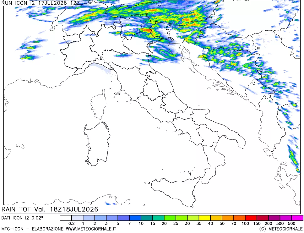 mappa Precipitazioni totali dal primo giorno