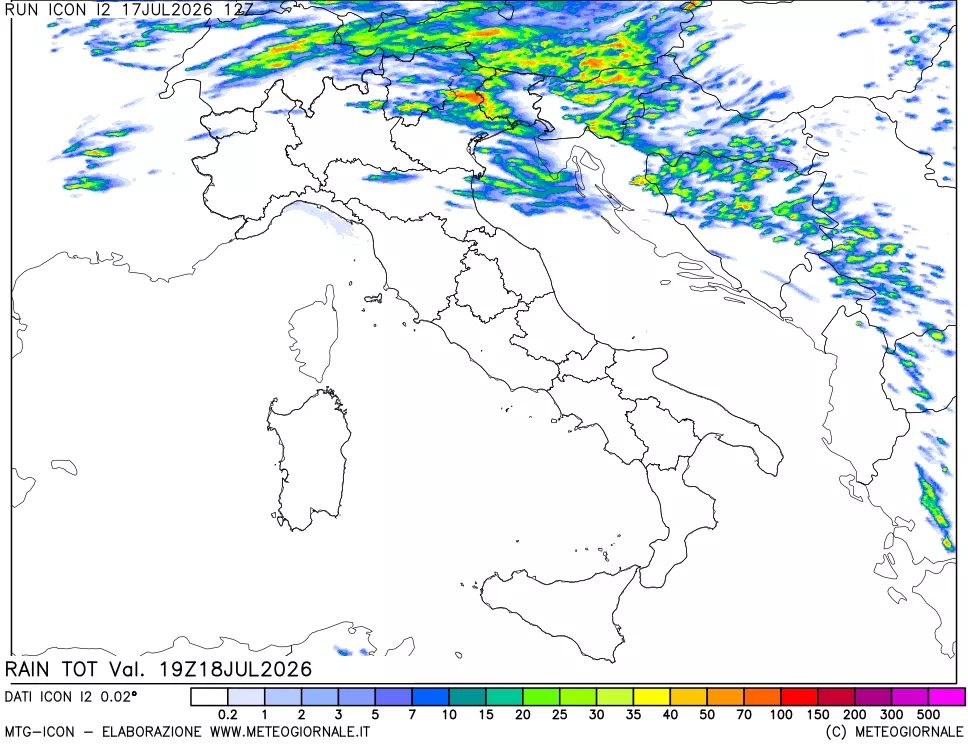 mappa Precipitazioni totali dal primo giorno