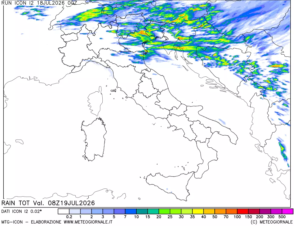 mappa Precipitazioni totali dal primo giorno