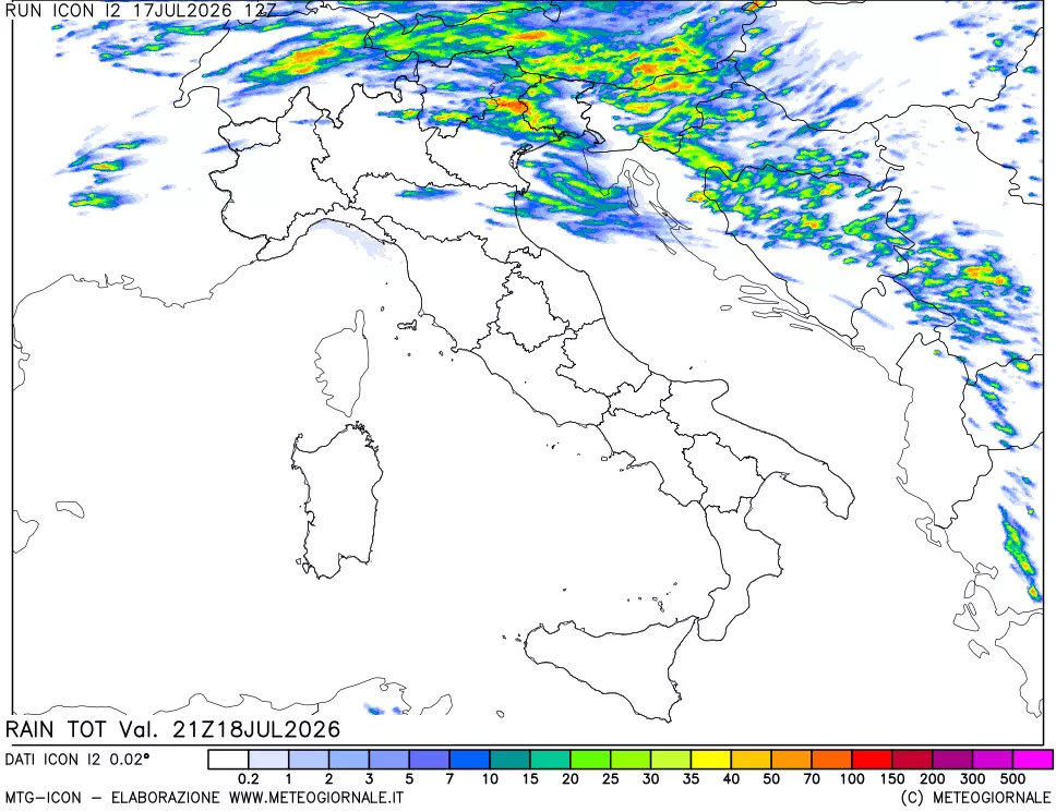 mappa Precipitazioni totali dal primo giorno